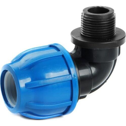 Quality PP Compression Male Threaded Elbow Angel deg on Size 25X3/4"with Round Cap for Irrigation water Pipeline Connecting