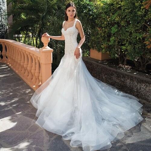 KapokDressy Mermaid Wedding Dresses Sexy Sweetheart Off Shoulder Button Illusion Appliqued 2021 Floor Length Bridal Gowns
