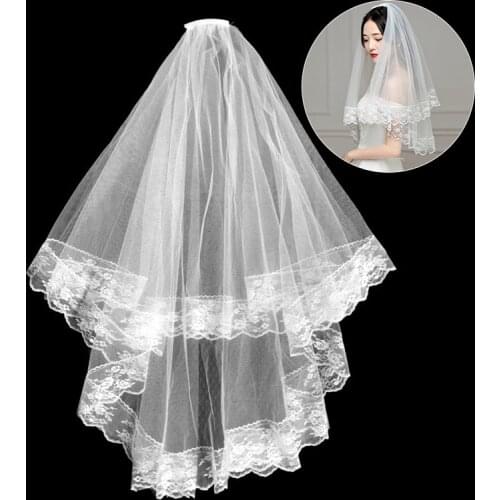 Black White Lace Bridal Veils with Comb Short Two Layer Elegant Vintage Wedding Veils for Bride Cosplay Costume Hair Accessories