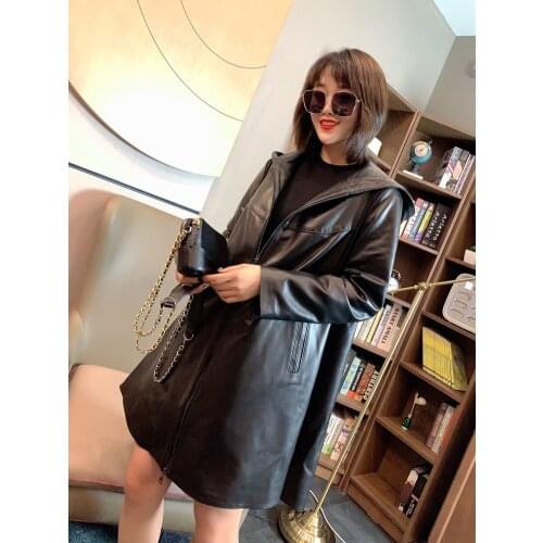 High Quality 100% Sheepskin Leather Jackets Women Genuine Leather Women Korean Autumn Clothes Hooded Female Coat Ropa Zjt2703