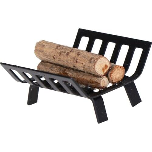 3.2 x 2.8 x 1.6cm 1/12 Dollhouse Furniture Metal Rack with Firewood for Fireplace Model