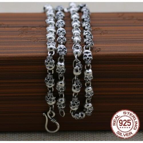 100% Real 925 sterling silver accessories necklace 2020 new fashion Thai silver mens Chain handmade Pure Silver Skull Necklace