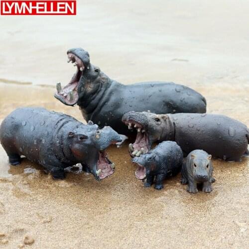 Simulation Wild Animal Set Model Rhinoceros Hippopotamus Bison Decoration Action Figure Children Collection Toys Christmas Gifts