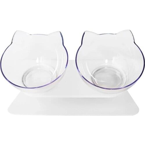 Non Slip Double Cat Bowl with Stand Protect Cervical Vertebra Tilt Dog Food Bowl Transparent AS Material Pet Products