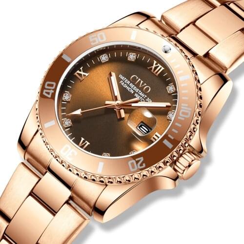 Wholesale Price CIVO Top Fashion Women Watches Casual Rose Gold Waterproof Quartz Watches Stainless Band Watch Clock Woman 8125