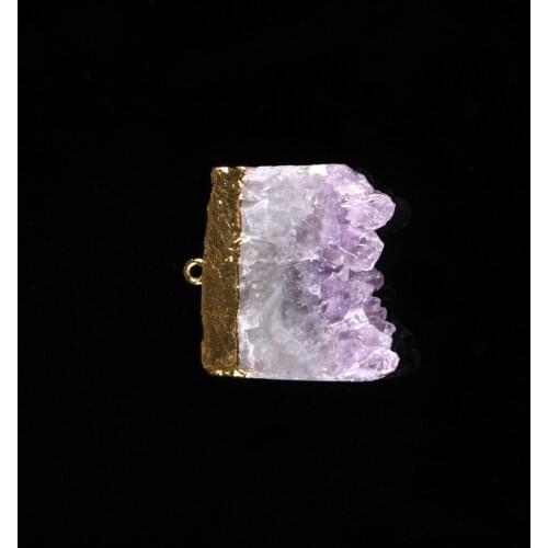 Wholesale Natural Stone Amethysts Drusy Irregular Square Pendant Crystal Pendants Charms For Jewelry Making 24pcs Free Shipping
