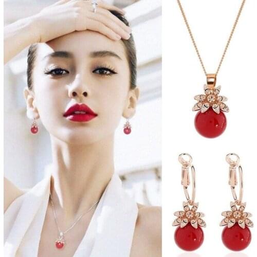 Necklace Pendant Set Temperament Earrings Clavicle Chain Jewelry Korean Pearl Earrings Female
