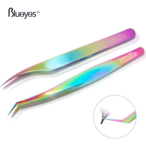 Rainbow Tweezers For Eyelashes Extension Stainless Steel Colorful High Precision Grafting False Eyelashes Eyebrow Makeup Tools