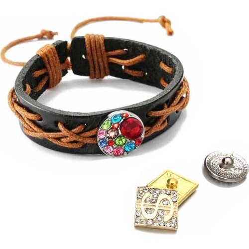Adjustable Bracelet 171 Hand Woven Really Leather Retro Fashion Bracelet 18mm Snap Button Jewelry Charm Bangle For Women Gift