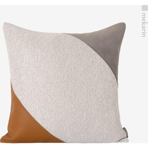 Grey leather stitching cotton and linen square pillow sofa cushion pillowcase pillow core bedroom square pillow cushion