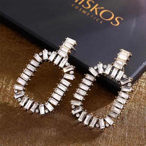 European Exaggerated Hollow Big Round Drop Earrings For Women Colorful Rhinestone Circle Sequins Disco Earrings Wedding Jewelry