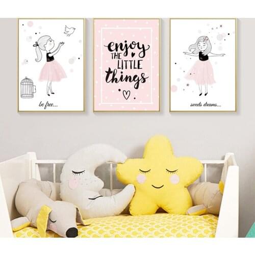 Nordic Poster Prints Cartoon Pink Girl Wall Pictures For Kids Bedroom Nursery Home Decor No Frame Painting On Canvas Wall Decor