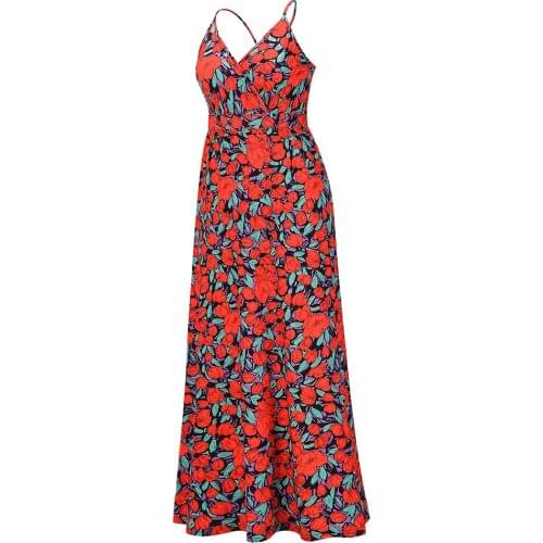Slim V-Neck Sling Floral Bohemian Beach Dress