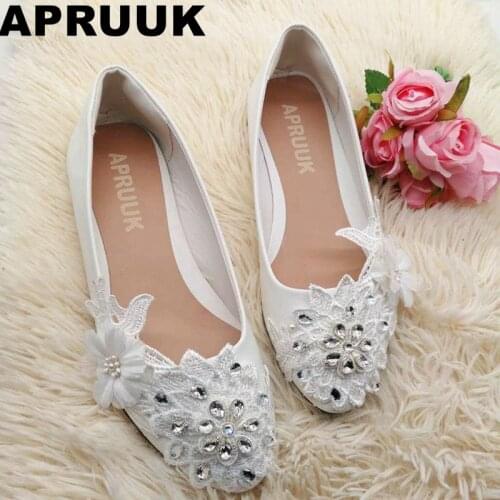 Shoes woman round toe slip on white lace flats shoes female fashion handmade new design brides wedding shoes lace flat heel shoe
