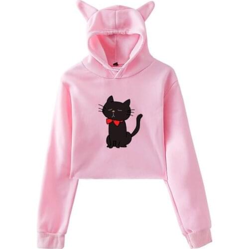 2021 spring and autumn girls' black cat print Sweatshirt long sleeve casual cat Pullover