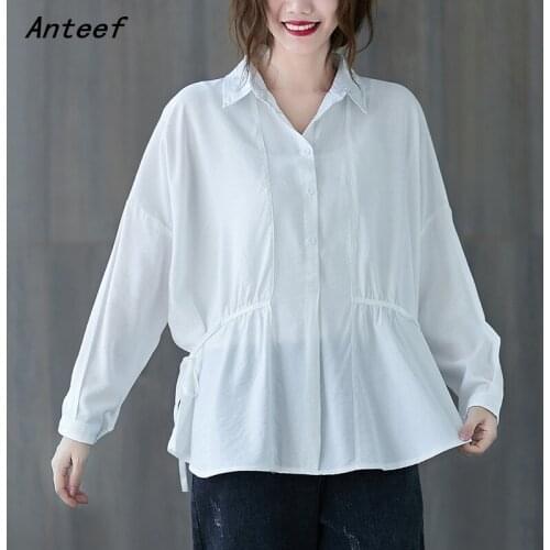 Anteef long sleeve shirts for vintage blouse Casual loose spring autumn tops women 2021 blouses button up shirt clothing
