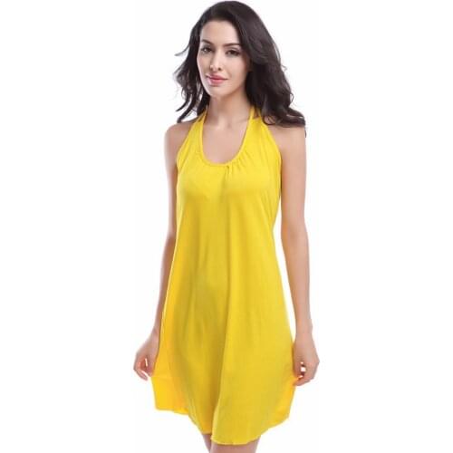 Womens Backless Bikini Beach Skirt Sexy Cover Up Dress Summer Swimwear Beach Wear Casual Loose Solid Bathing Swimsuit Dresses