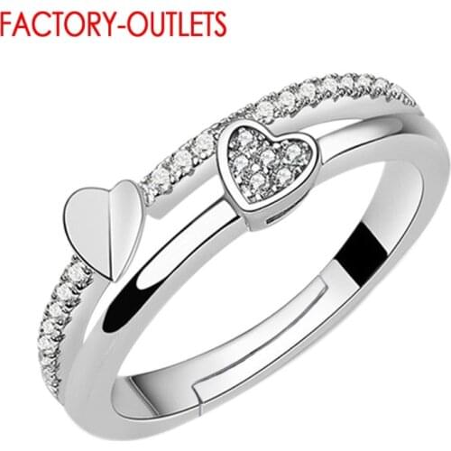Vintage Genuine 925 Sterling Silver Sweet Double Heart Shape Pattern Open Ring For Women Lovers Ring National Style Fine Jewelry