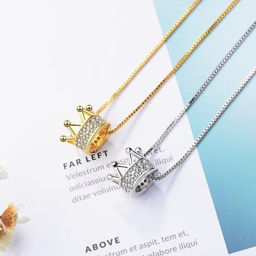 925 Sterling Silver Delicate Cubic Zircon Crown Pendant Neckace For Women Jewelry Birthday Gifts Wholesale S-N311