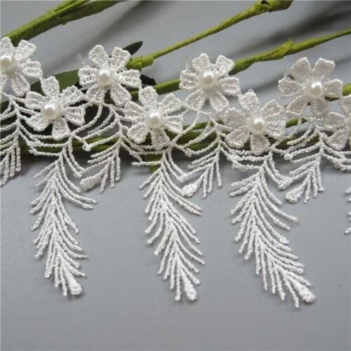 100cm White Tassel Fringe Feather Pearl Flower Embroidered Lace Trim Ribbon Fabric Applique Sewing Supplies Craft Dress Clothes