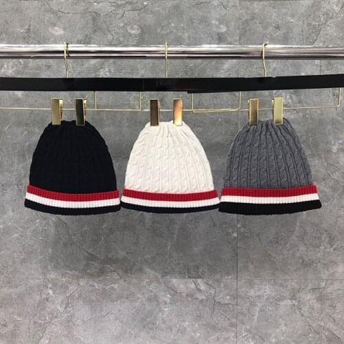 2021 Fashion TB Brand Knitted Hat Winter Warm Beanies Casual Hip Hop Hat Striped Men Women Wool Cotton Elastic Hats Unisex