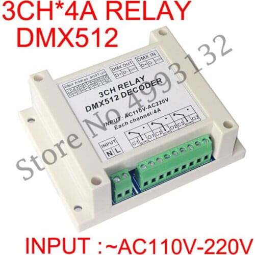 3-channel DMX512 Relay 3-channel DMX Relay Switch, AC110-220V Input