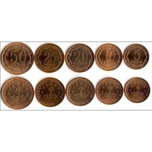Tajikistan 5 Pieces Set Coins Asia New Original Coin Unc Collectible Edition Real Rare Commemorative Random Year