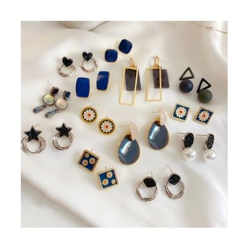 925 silver needle temperament blue collection earrings personality Joker summer holiday wind jewelry geometric earrings women