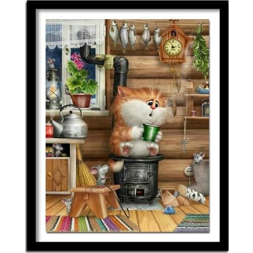 Diamond Embroidery Cartoon Cat Pattern Rhinestones Pictures Diy Diamond Painting Cross Stitch Handmade 5D Diamond Kits