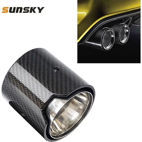 Car Exhaust Pipe Modified Glossy 90mm Surface Carbon Fiber Short Tail Throatfor BMW 3 Series, Short