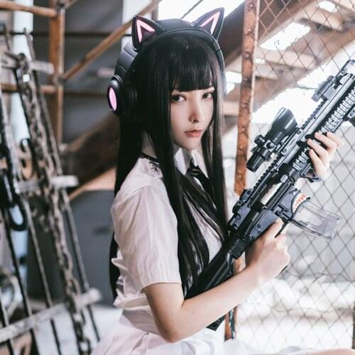 New MIEAR Cat ears Two dimensions Wireless bluetooth headset comics style RGB Luminescence black gaming headphone for girl