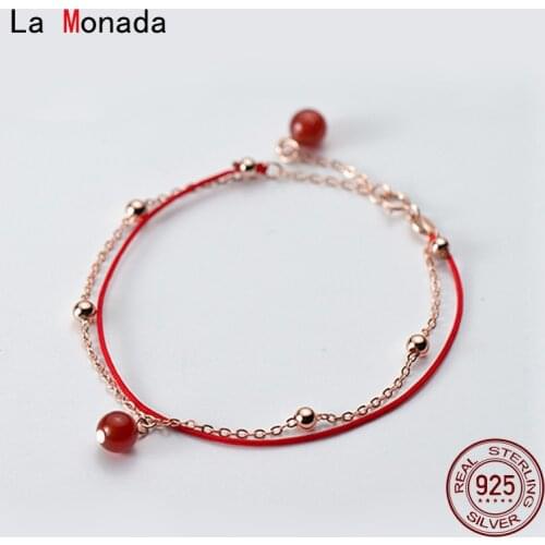 La Monada Two Layer Red Thread For Hand 925 Sterling Silver Bracelet Red Thread String Rope Bracelets For Women Silver 925