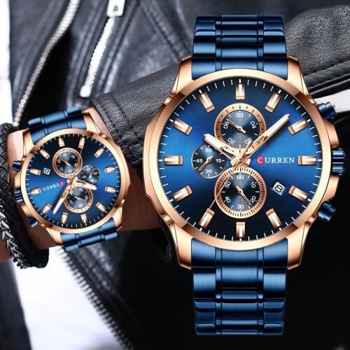 Men’s Watches CURREN Luxury Brand Business Quartz Watch Men Waterproof Chronograph Date Male Clock Gold Blue Relogio Masculino