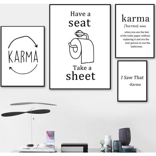 Black And White Minimalist Canvas Painting Abstract Restroom Nordic Quote Karma Posters And Prints Wall Art Washroom Decor
