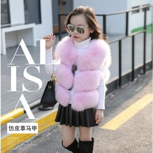 Childrens fur jacket girl Faux Fur fashion vest girls winter short paragraph vest Three fight vest fine fox fur PU Splicing
