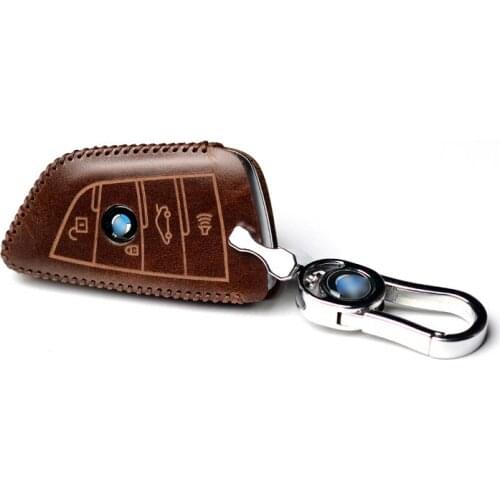 For 2014-19 BMW 2, 3, 5, 6, 7 M Series, X1, X3, X4, X5, X6, X7 Leather Keyless Smart Key Fob Case Cover with Leather Key Chain