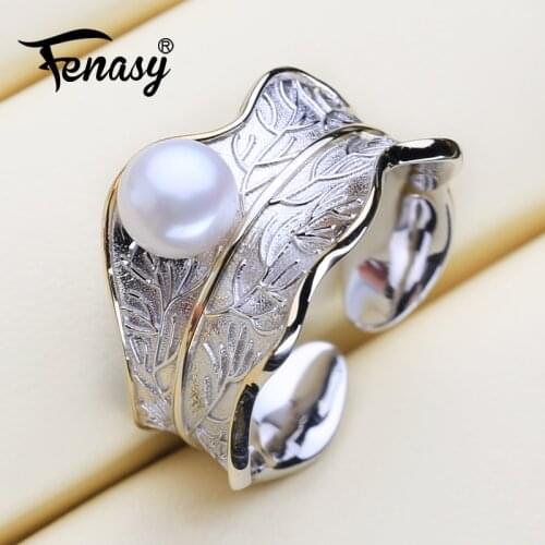 FENASY 925 Sterling Silver Ring Natural Freshwater Pearl Rings For Women Silver And Gold Color Female Luxury Ring Wholesale