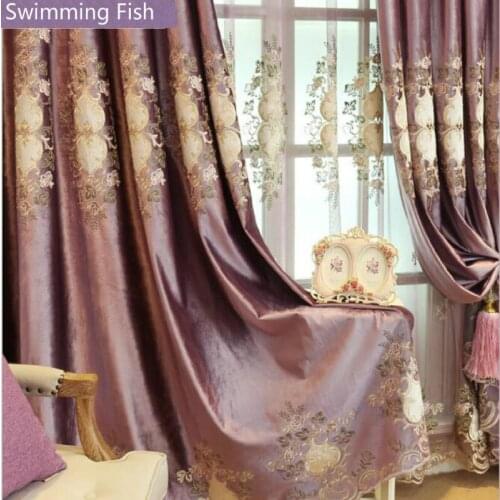 Purple Italian Velvet Embroidery Curtain For Living Room Bedroom Window Treatment Drape Sheer Tulle Hotel Office Deco Curtain
