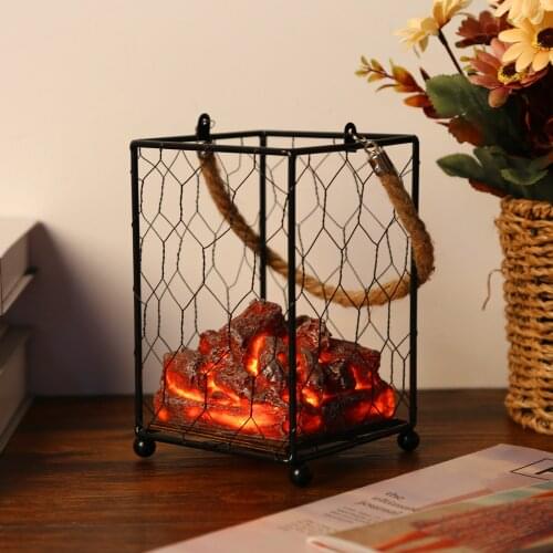 LED Fireplace Night Light Lattern Bright Simulation Charcoal Fire Lamp Portable Fireplace Flameless Lantern Halloween Decoration