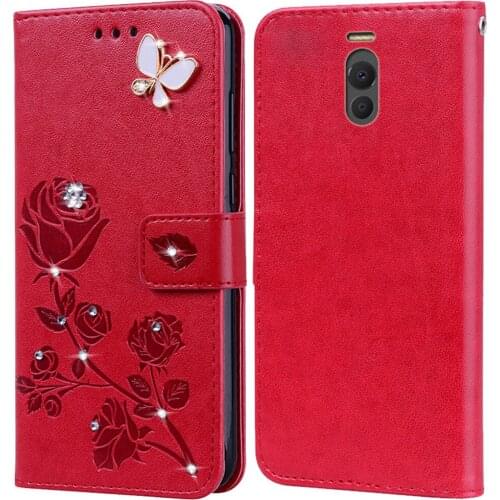 Flip Phone Case for Meizu M6 Note Cover for Meizu M6 Mini M6S M711H M721H Bling 3D Diamond Flower Embossed Premium Leather Case