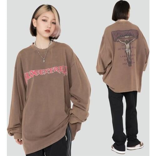 2021 Summer T-Shirts Retro Jesus Letter Print Vintage T Shirt Womens Hip Hop Loose Streetwear Unisex Oversized Tops Cotton