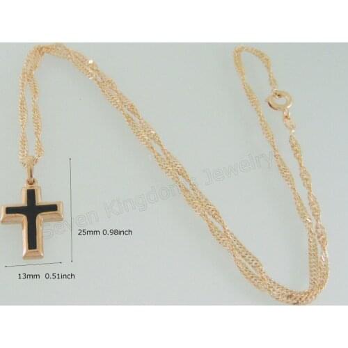 Min order 10$ CAN MIX /- YELLOW GOLD GP 18" NECKLACE&CUTE JESUS CROSS GOD BLACK ENAMEL PENDANT HANGS 0.98" /COLOR A LITTLE RED