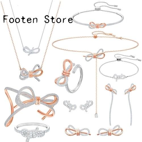 SWA Fashion Fine Jewelry High Quality Exquisite Bowknot Jewellery Series Set Bracelet Earrings Necklace Ring Women Collection