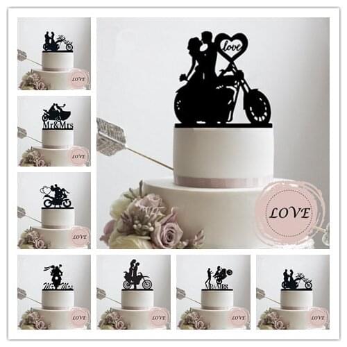 Motorcycle Couple Wedding Cake Topper with love heart , Mr & Mrs Cake Topper ,Wedding Decoration ,Cake Accessory