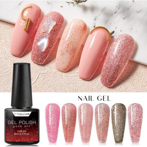 Mtssii 6ml UV Gel Nail Polish Rose Gold Glitter Sequins Soak Off UV Gel Varnish Color Nail Gel Polish DIY Nail Art Lacquer