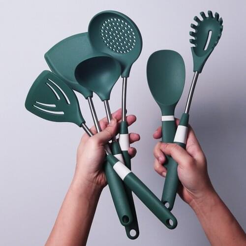 6Pcs Cooking Tools Set Premium Silicone 304 Stainless Steel Kitchen Utensils Set Turner Soup Ladle Rice Spoon Cookware