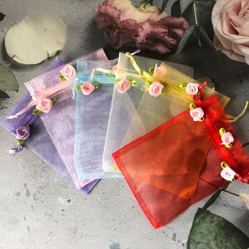 10x15cm Organza Gift Bags Flower Decoration Color Storage Drawstring Pocket Bag Pouches Packing Organizer for Jewelry Bag Pack