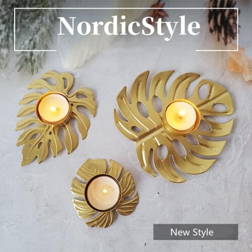 Romantic Iron Candlestick Leaf Shape Candle Holder Metal Gold Candle Holder Wedding Festival Home Decoration Dinner Candlestick