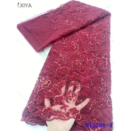 Luxury Wine Beaded Lace Fabrics Embroidery Handmade Beads Lace African Sequins Lace Fabric French Tulle Laces Fabrics NI5386