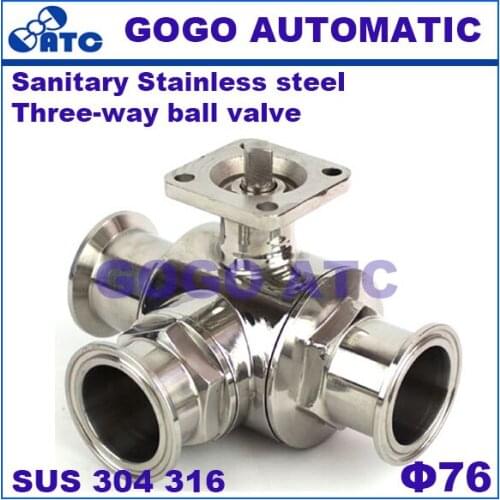 Sanitary Stainless steel 304 316 ball valve O.D 76 mm Fast-mounted clamp type high platform three-way ball valve with bracket